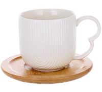 Чайно-кофейный фарфоровый набор Ceram-Bamboo 4 чашки 200мл с бамбуковыми блюдцами