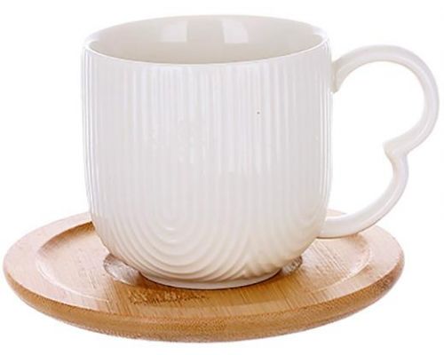 Чайно-кофейный фарфоровый набор Ceram-Bamboo 4 чашки 200мл с бамбуковыми блюдцами