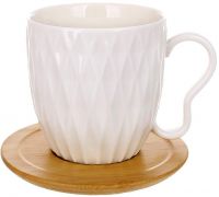 Чайный фарфоровый набор Ceram-Bamboo 4 чашки 300мл с бамбуковыми блюдцами
