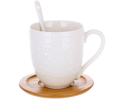 Чайный фарфоровый набор Ceram-Bamboo Grace на 2 персоны, 2 чашки 350мл и 2 блюдца с ложками