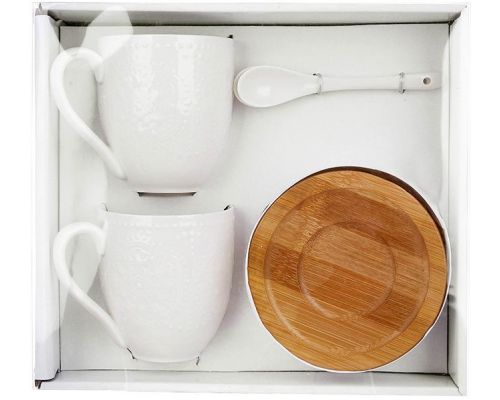 Чайный фарфоровый набор Ceram-Bamboo Grace на 2 персоны, 2 чашки 350мл и 2 блюдца с ложками