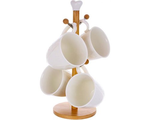 Чайный набор Ceram-Bamboo Grace 4 чашки 350мл на деревянной стойке