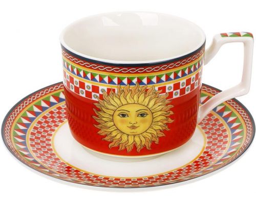 Чашка с блюдцем фарфоровые Sicilia "Sole" (Солнце) 220мл, в подарочной коробке