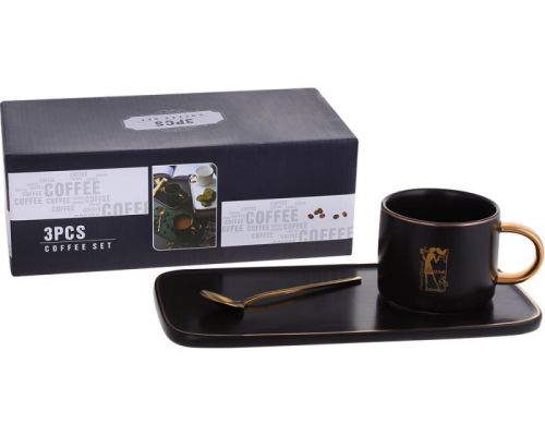 Кофейный набор Coffee Prelude "Bona" 200мл с тарелкой и ложкой, чёрный Кофейный набор Coffee Prelude "Bona" 200мл с тарелкой и ложкой, чёрный
