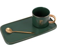 Кофейный набор Coffee Prelude "Bona" 200мл с тарелкой и ложкой, зеленый