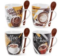 Кружка фарфоровая "Coffee in the town" 350мл с керамической ложкой
