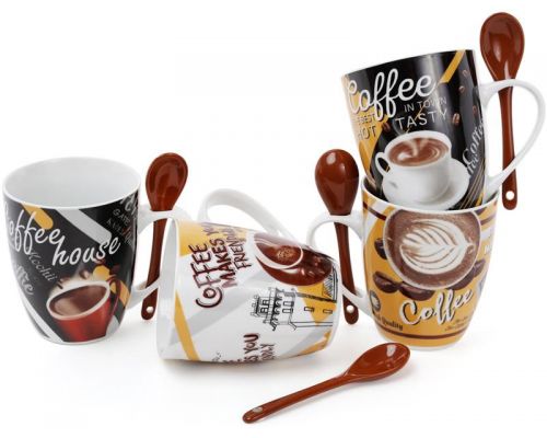 Кружка фарфоровая "Coffee in the town" 350мл с керамической ложкой Кружка фарфоровая "Coffee in the town" 350мл с керамической ложкой