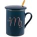 Кружка фарфоровая Coffee Prelude "Mr" 380мл с крышкой и ложкой, синяя