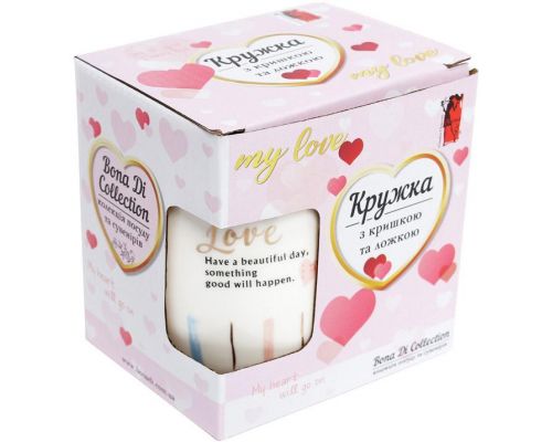 Кружка фарфоровая "Girl’s heart" 420мл с крышкой и ложкой Кружка фарфоровая "Girl’s heart" 420мл с крышкой и ложкой