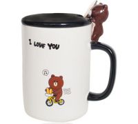Кружка фарфоровая "Happy Bear" 360мл с крышкой и ложечкой