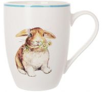Кружка фарфоровая Happy Rabbit 340мл с голубой каймой