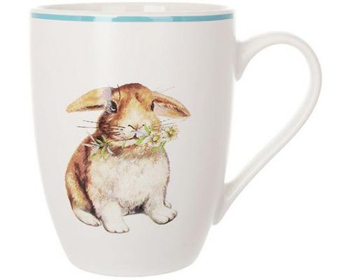 Кружка фарфоровая Happy Rabbit 340мл с голубой каймой
