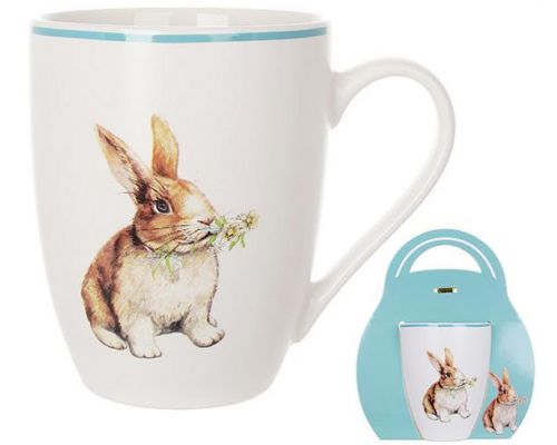 Кружка фарфоровая Happy Rabbit 340мл с голубой каймой