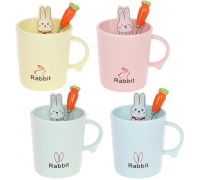 Кружка фарфоровая "Rabbit" 380мл с крышкой и ложкой, 4 дизайна