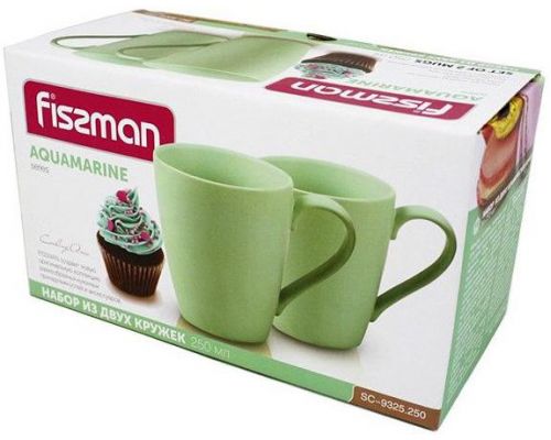 Набор 2 керамические кружки Fissman Sunshine 300мл, аквамарин Набор 2 керамические кружки Fissman Sunshine 300мл, аквамарин