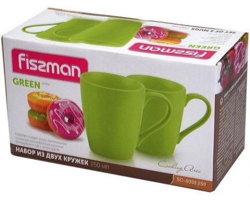 Набор 2 керамические кружки Fissman Sunshine 300мл, зеленые Набор 2 керамические кружки Fissman Sunshine 300мл, зеленые