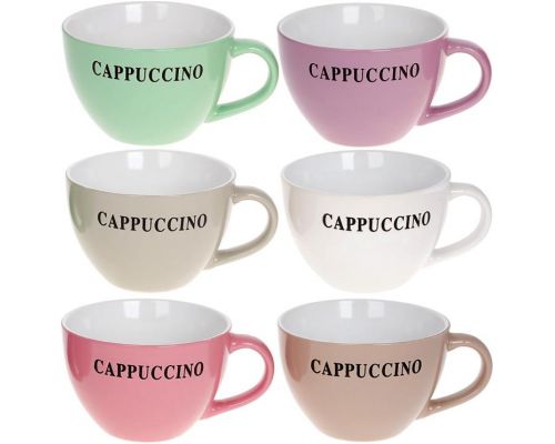 Набор 6 керамических кружек "Cappuccino" 450мл, пастель