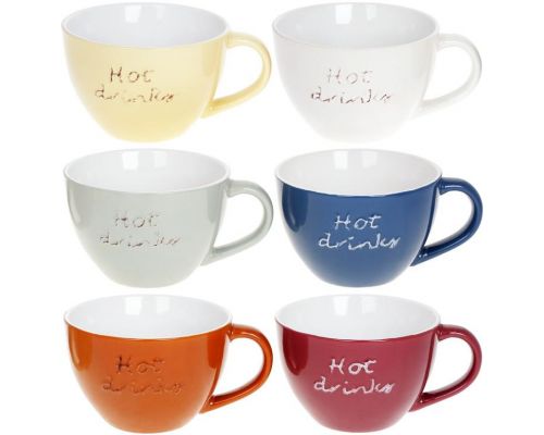 Набор 6 керамических кружек "Hot Drinks" 450мл, яркие Набор 6 керамических кружек "Hot Drinks" 450мл, яркие