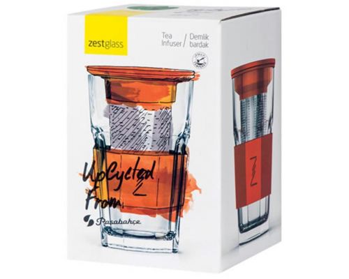 Стакан-заварник ZestGlass Original 415мл с металлическим ситечком и силиконовой защитой (оранжевый) Стакан-заварник ZestGlass Original 415мл с металлическим ситечком и силиконовой защитой (оранжевый)