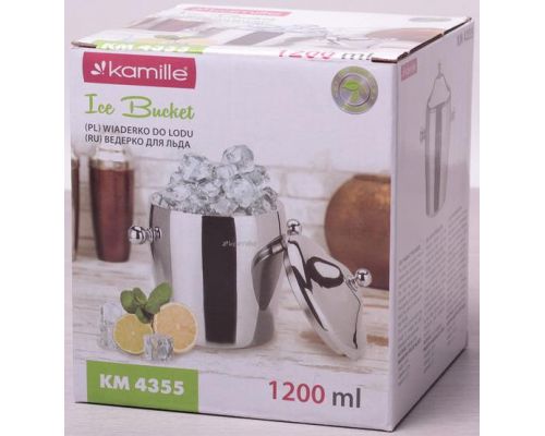 Ведро для льда Kamille 1200мл из нержавеющей стали с двойными стенками и крышкой Ведро для льда Kamille 1200мл из нержавеющей стали с двойными стенками и крышкой