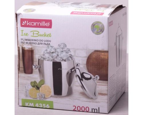 Ведро для льда Kamille 2000мл из нержавеющей стали с двойными стенками и крышкой Ведро для льда Kamille 2000мл из нержавеющей стали с двойными стенками и крышкой