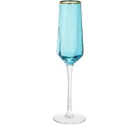 Набор 4 фужера Monaco Ice бокалы для шампанского 200мл, стекло голубой лед с золотым кантом
