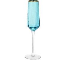 Набор 4 фужера Monaco Ice бокалы для шампанского 200мл, стекло голубой лед с золотым кантом