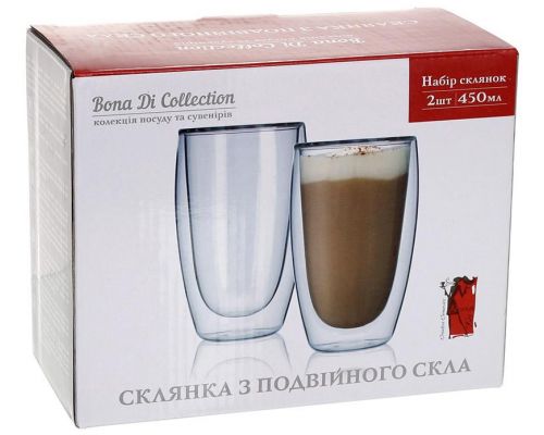 Набор 2 термо-стакана Lorenza 450мл с двойными стенками, стеклянные термостаканы Набор 2 термо-стакана Lorenza 450мл с двойными стенками, стеклянные термостаканы