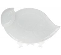 Блюдо фарфоровое "White Leaf" с соусником 33см, белое