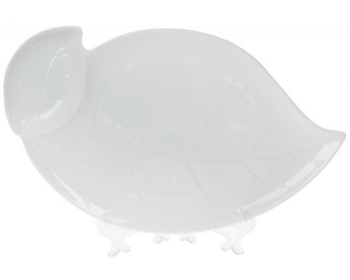 Блюдо фарфоровое "White Leaf" с соусником 33см, белое
