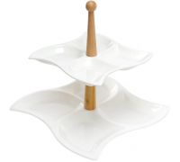 Блюдо фуршетная стойка Ceram-Bamboo 20+27см 2-х ярусная, белый фарфор
