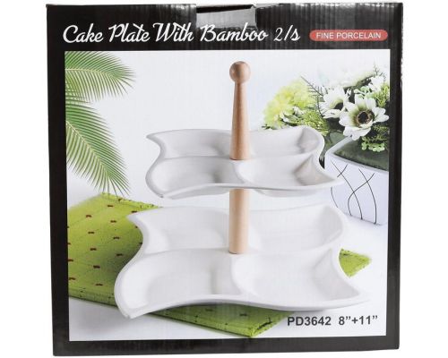 Блюдо фуршетная стойка Ceram-Bamboo 20+27см 2-х ярусная, белый фарфор Блюдо фуршетная стойка Ceram-Bamboo 20+27см 2-х ярусная, белый фарфор