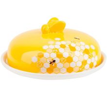 Блюдо керамическое "Sweet Honey" Ø23см для блинов с крышкой, белое с желтым