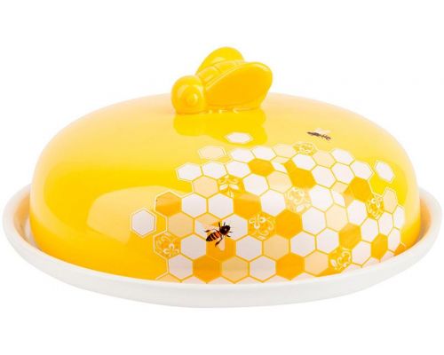 Блюдо керамическое "Sweet Honey" Ø23см для блинов с крышкой, белое с желтым Блюдо керамическое "Sweet Honey" Ø23см для блинов с крышкой, белое с желтым
