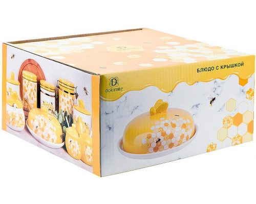 Блюдо керамическое "Sweet Honey" Ø23см для блинов с крышкой, белое с желтым Блюдо керамическое "Sweet Honey" Ø23см для блинов с крышкой, белое с желтым