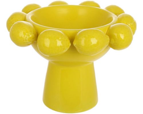 Фруктовница фарфоровая "Lemon" Ø25х18см на ноге с рельефным декором, желтые лимоны