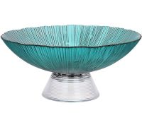 Фруктовница стеклянная "Fleur" Ø25х11см на ноге, изумрудный с золотой каймой