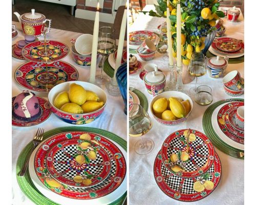 Фуршетная стойка Sicilia "Limoni" (Лимоны) Ø27см и Ø19см, фарфоровая 2-х ярусная фруктовница