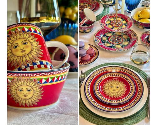 Фуршетная стойка Sicilia "Sole" (Солнце) Ø27см и Ø19см, фарфоровая 2-х ярусная фруктовница