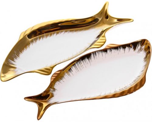 Набор 3 фарфоровых блюда Gold Luxury (для рыбы) 30x15см, фарфор с золотом Набор 3 фарфоровых блюда Gold Luxury (для рыбы) 30x15см, фарфор с золотом
