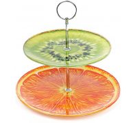 Стеклянная фуршетная стойка "Glass Rainbow" 2 ярких блюда Ø25см и Ø18см