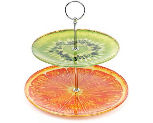 Стеклянная фуршетная стойка "Glass Rainbow" 2 ярких блюда Ø25см и Ø18см Стеклянная фуршетная стойка "Glass Rainbow" 2 ярких блюда Ø25см и Ø18см