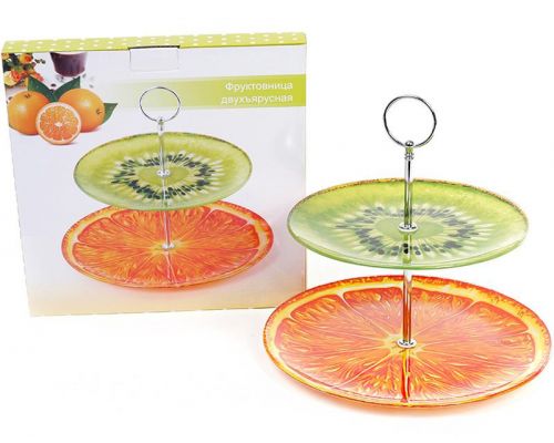 Стеклянная фуршетная стойка "Glass Rainbow" 2 ярких блюда Ø25см и Ø18см Стеклянная фуршетная стойка "Glass Rainbow" 2 ярких блюда Ø25см и Ø18см