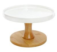 Тортовница Ceram-Bamboo Ø20х12см на деревянной ноге, белый фарфор