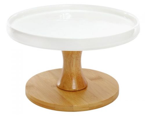 Тортовница Ceram-Bamboo Ø20х12см на деревянной ноге, белый фарфор Тортовница Ceram-Bamboo Ø20х12см на деревянной ноге, белый фарфор