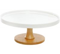 Тортовница Ceram-Bamboo Ø28х12см на деревянной ноге, белый фарфор