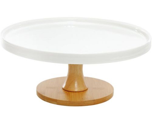 Тортовница Ceram-Bamboo Ø28х12см на деревянной ноге, белый фарфор Тортовница Ceram-Bamboo Ø28х12см на деревянной ноге, белый фарфор