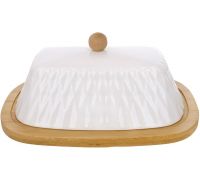 Масленка Ceram-Bamboo Romb фарфоровая с бамбуковым блюдцем 20.5х14.5см