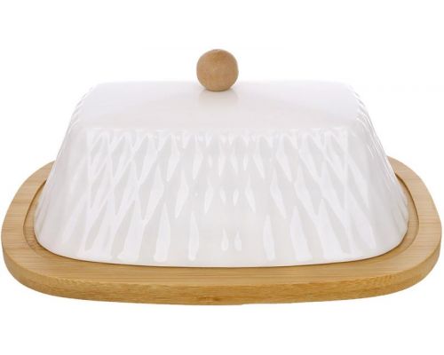 Масленка Ceram-Bamboo Romb фарфоровая с бамбуковым блюдцем 20.5х14.5см