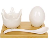 Фарфоровый набор "Nouvelle Home" для подачи яйца, 11.5х8х5.5см на деревянной подставке